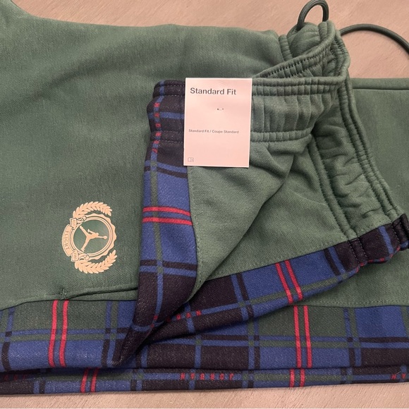 Nike Jordan Brooklyn Joggers Sweatpants Drawstring Plaid Pockets Green L Women's - Picture 7 of 10